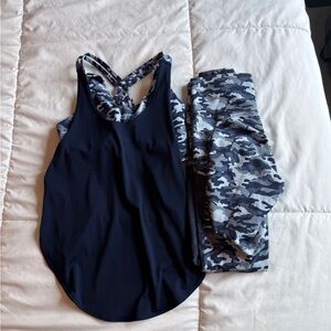 Fabletics Blue Tank Top and Camouflage Leggings Set